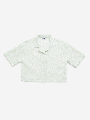 Y&F Kids Green Abstract Cropped Cotton Shirt