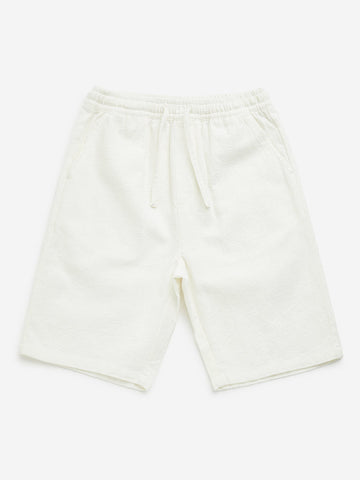 Y&F Kids Off-White Textured Mid-Rise Cotton Shorts