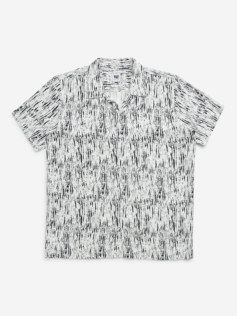 Y&F Kids White Abstract Printed Cotton Shirt