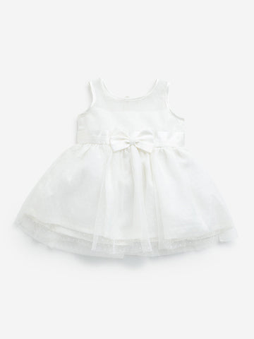 HOP Baby Off-White Bow Applique A-Line Mesh Dress