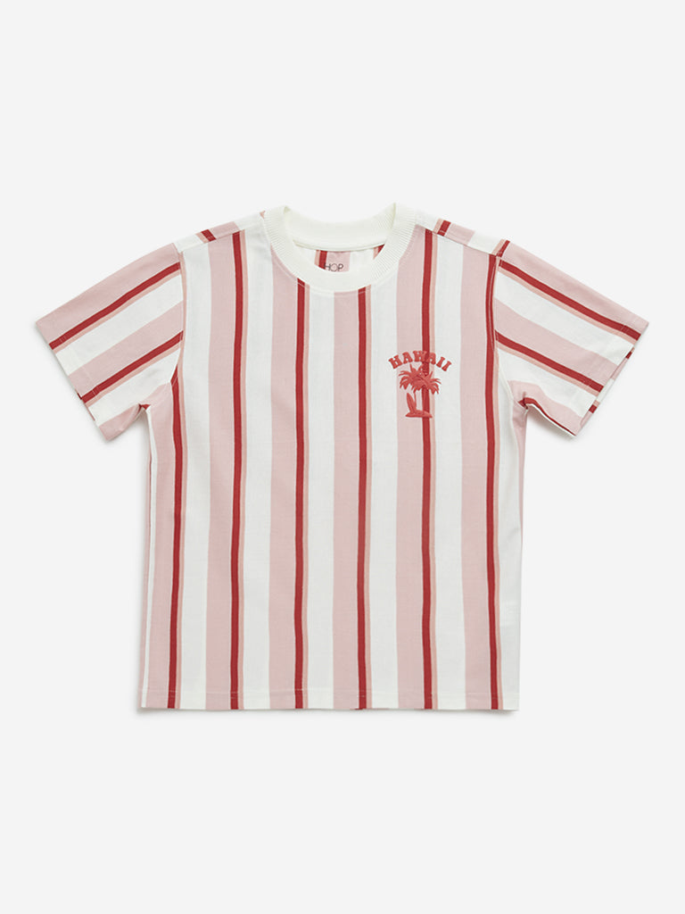 HOP Kids Dusty Pink Striped Design Cotton T-Shirt