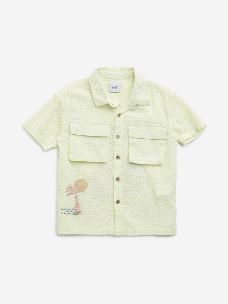 HOP Kids Lime Seersucker Textured Cotton Shirt