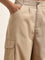 Nuon Beige Cargo-Style High-Rise Cotton Blend Trousers