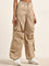 Nuon Beige Cargo-Style High-Rise Cotton Blend Trousers