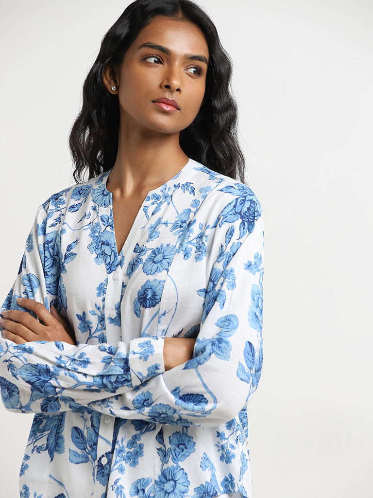 LOV Blue Floral Printed Top