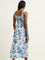 LOV Blue Floral Print A-line Dress