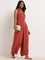 LOV Red Crinkle Textured Jumpsuit with Belt