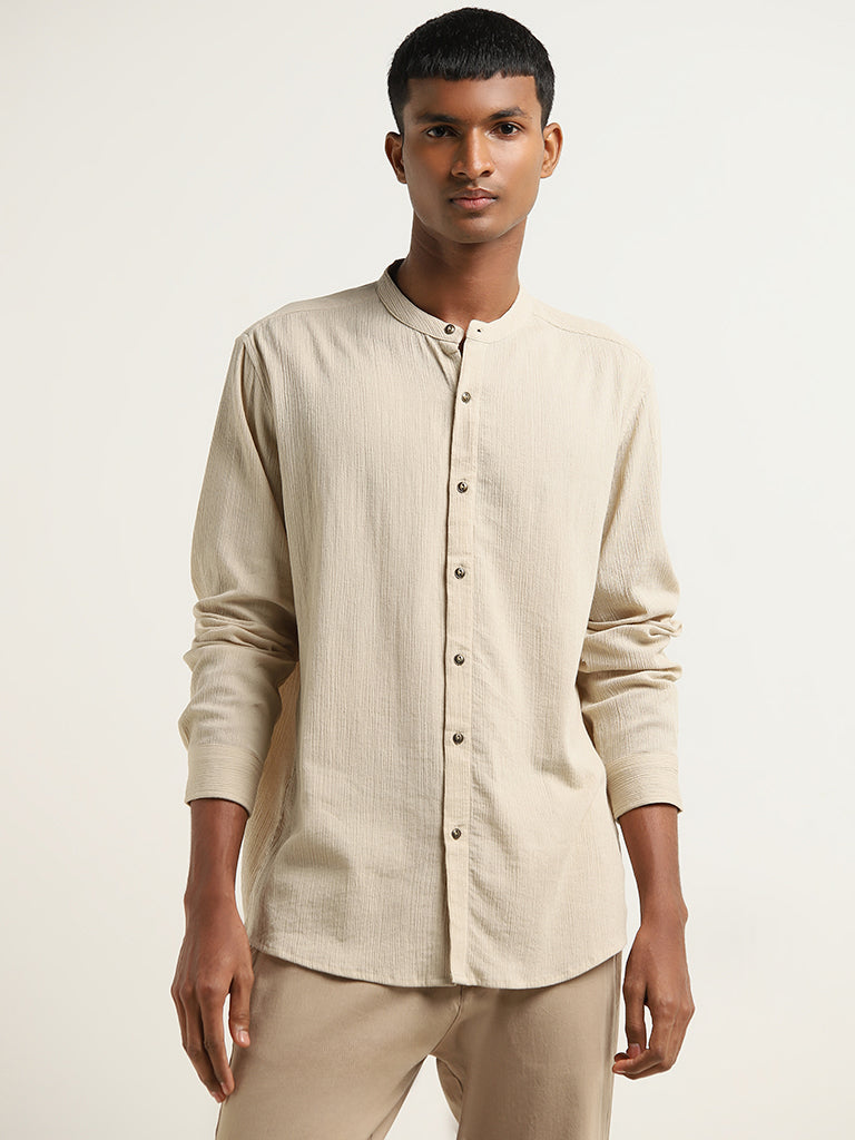 ETA Beige Crinkle Textured Resort-Fit Cotton Shirt