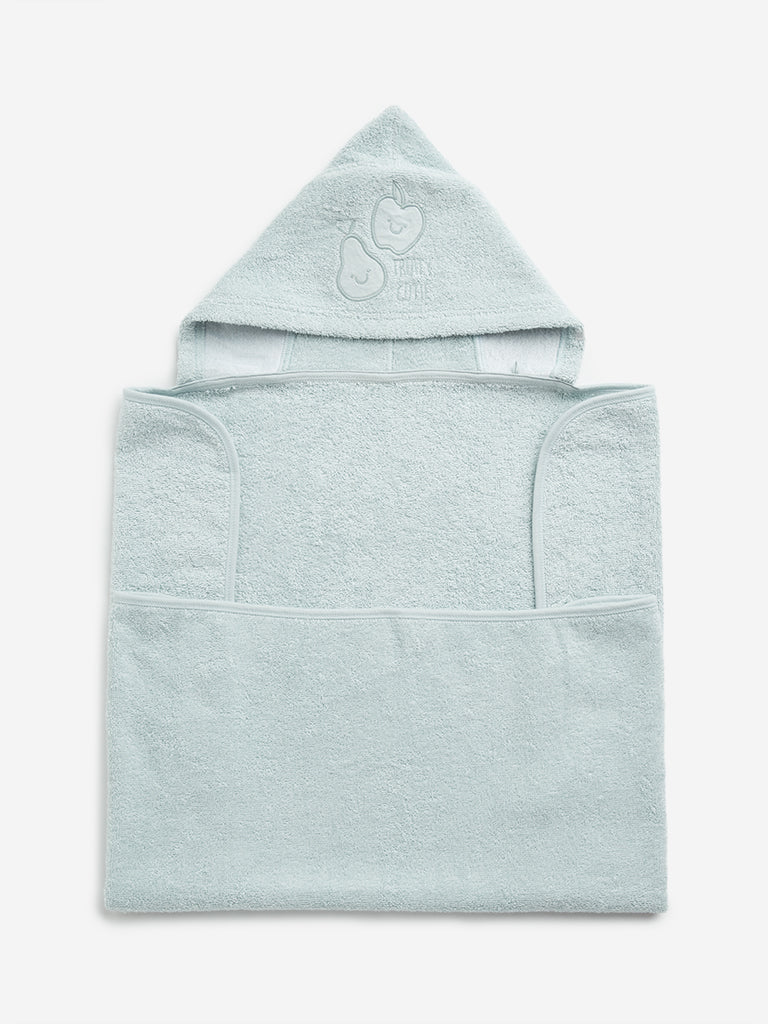 HOP Baby Teal Embroidered Hooded Cotton Towel