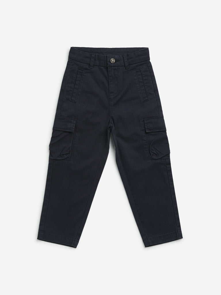 HOP Kids Navy Cargo-Style Mid-Rise Cotton Blend Trousers