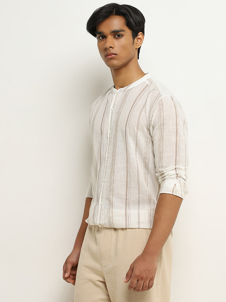 ETA Light Taupe Striped Resort-Fit Cotton Shirt