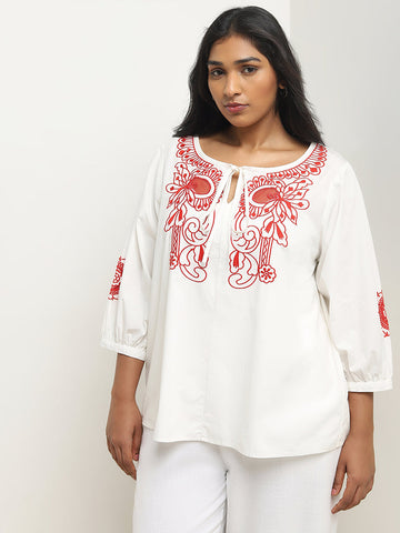 Gia White Embroidered Cotton Blouse