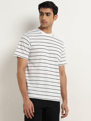 WES Lounge White Striped Design Relaxed-Fit T-Shirt