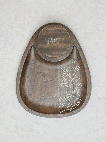 Westside Home Dark Brown Leaf Design Chip and Dip Tray