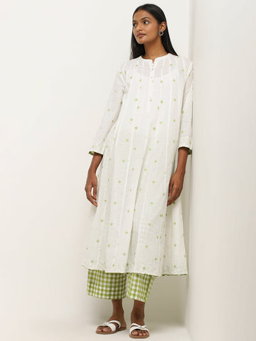 Utsa Green Geometrical Design A-Line Cotton Kurta