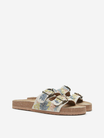 LUNA BLU Multicolour Leaf Embroidered Slip-On Sandals