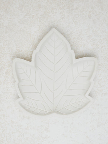 Westside Home White Marble Leaf Design Decorative Platter