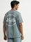 Studiofit Light Teal Text Design Relaxed-Fit T-Shirt