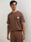 Studiofit Brown Text Pattern Relaxed-Fit T-Shirt