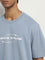 Studiofit Dusty Blue Text Printed Relaxed-Fit T-Shirt