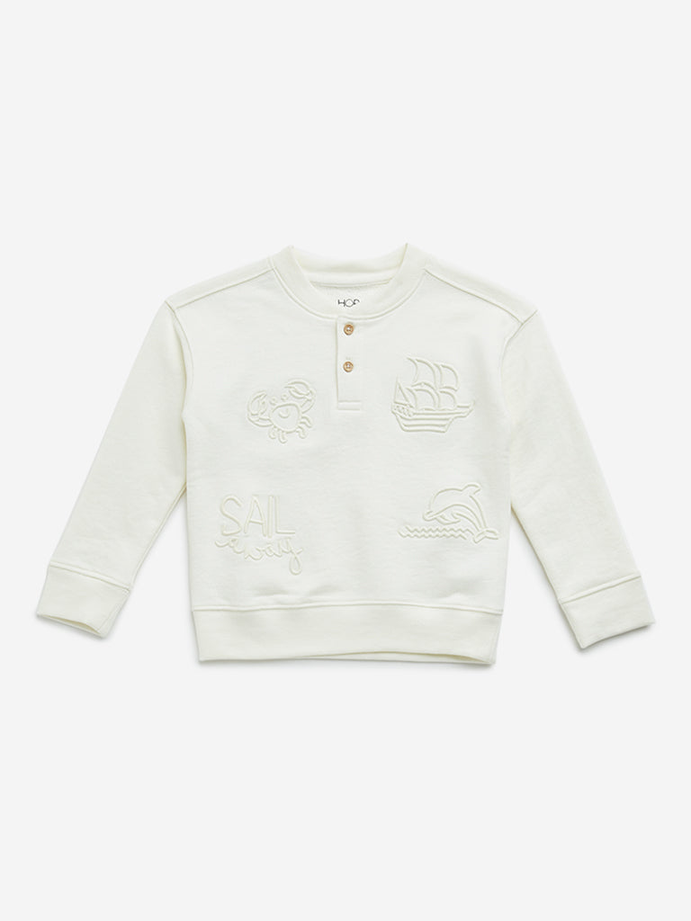 HOP Kids White Embossed Sweatshirt