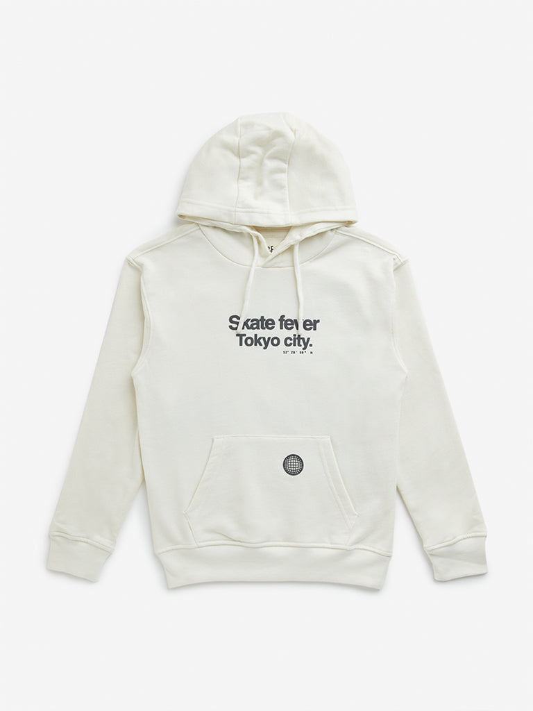 Y&F Kids Off-White Text Printed Sweatshirt