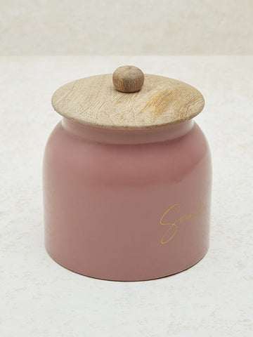 Westside Home Pink Text Design Snack Jar with Wooden Lid