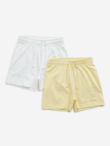 HOP Baby Yellow Printed Mid-Rise Cotton Shorts - Pack of 2