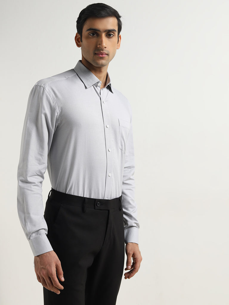 WES Formals Grey Relaxed-Fit Cotton Shirt