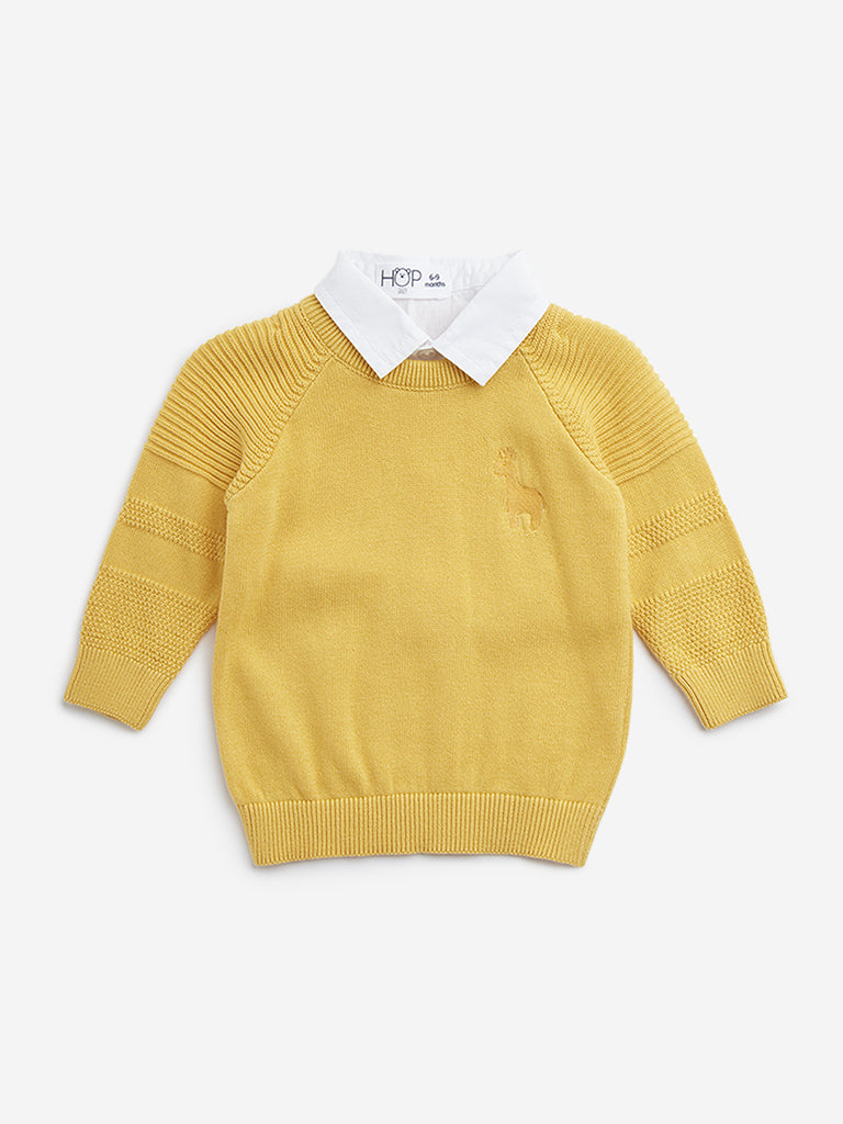 HOP Baby Mustard Knit-Textured Cotton Sweater