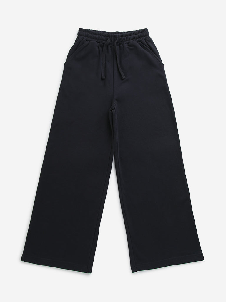 Y&F Kids Black Solid High-Rise Track Pants