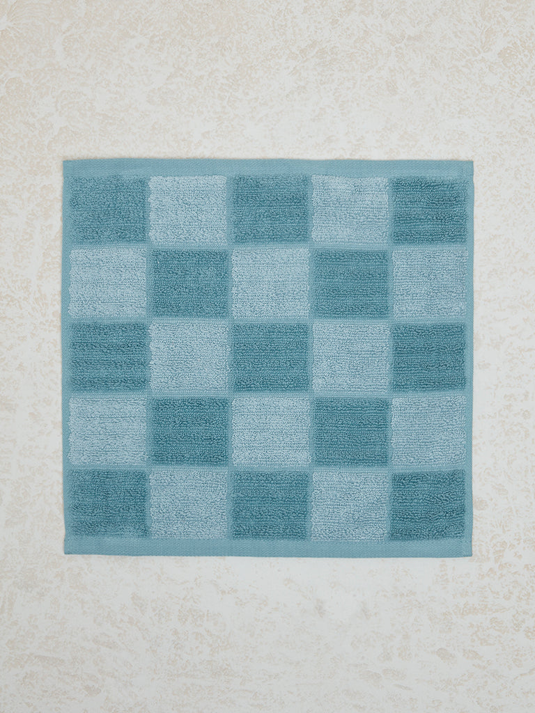 Westside Home Dusty Blue Checkered Design Face Towel (Set of 2)