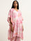 Utsa Pink Leaf Patterned A-Line Kaftan-Style Kurta