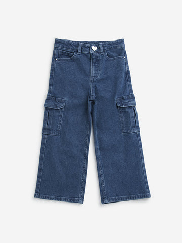 HOP Kids Dark Blue Cargo-Style Relaxed - Fit Mid - Rise Jeans