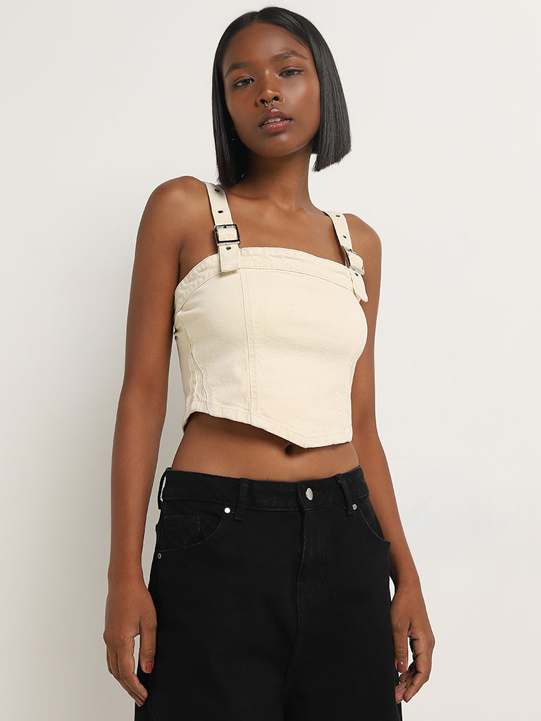 Nuon Beige Corset-Style Denim Top