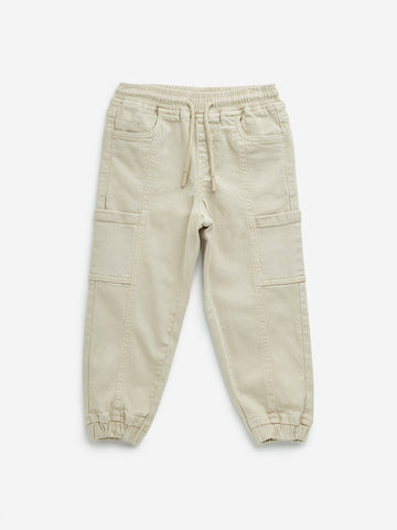 HOP Kids Beige Cargo-Style Mid-Rise Denim Joggers