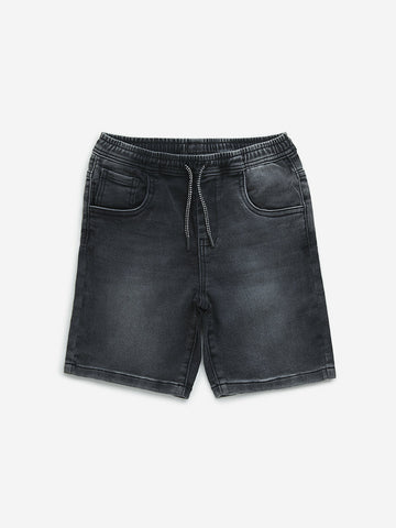 HOP Kids Charcoal Washed Mid-Rise Denim Shorts