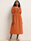 LOV Rust Smocked A-Line Cotton Dress