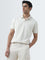 WES Casuals Beige Stripe Design Relaxed-Fit Polo T-Shirt