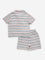 HOP Kids Red Stripe Printed Cotton T-Shirt and Shorts Set