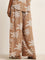 LOV Dark Beige Tropical Design Mid-Rise Palazzos