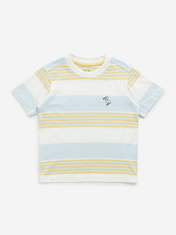 HOP Kids Light Blue Striped Cotton T-Shirt