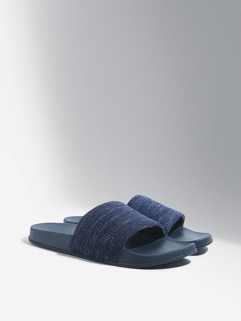 SOLEPLAY Navy Knit-Textured Pool Slides