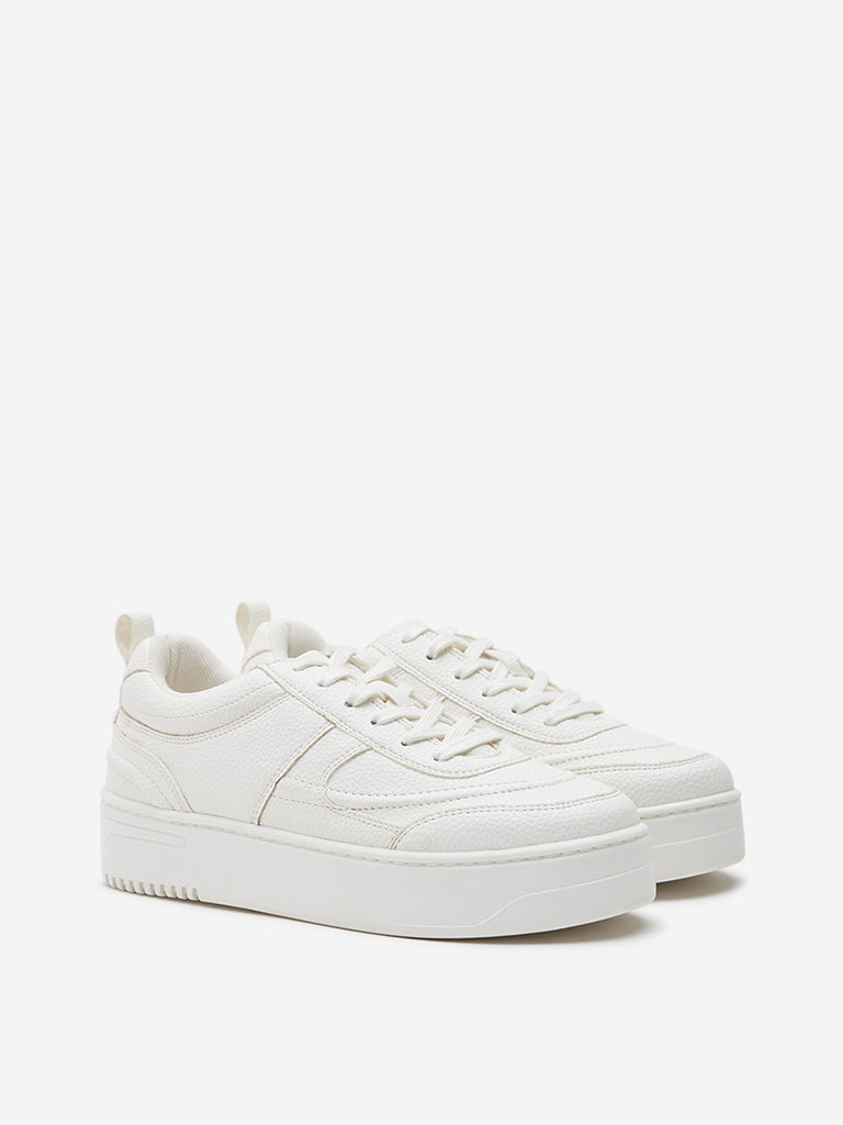 LUNA BLU White Textured Chunky Lace-Up Sneakers