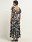 LOV Black Abstract Printed Tiered Dress