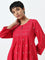 Utsa Fuchsia Mirror-Work Detailed A-Line Cotton Kurta