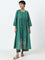 Utsa Dark Green Mirror-Work Detailed A-Line Cotton Kurta