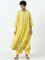 Utsa Yellow Mirror-Work Detailed A-Line Cotton Kurta