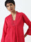 Utsa Fuchsia Mirror-Work A-Line Cotton Kurta