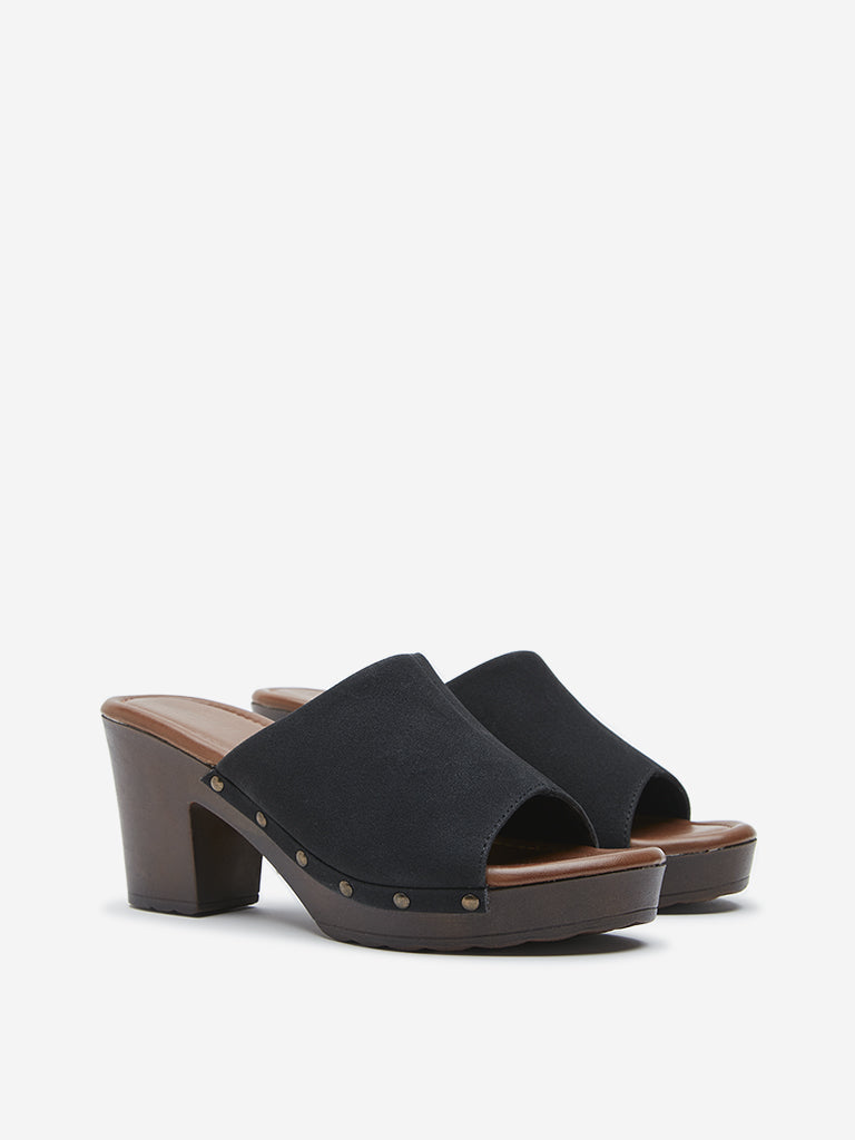 LUNA BLU Black Slip-On Heel Sandals